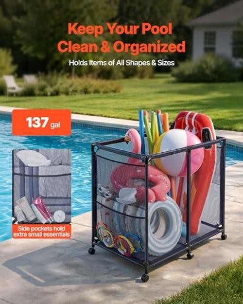 Pool Storage Bin, 36.8 x 24 x 35.6 in, Metal Frame- 36.8 x 24 x 35.6 in