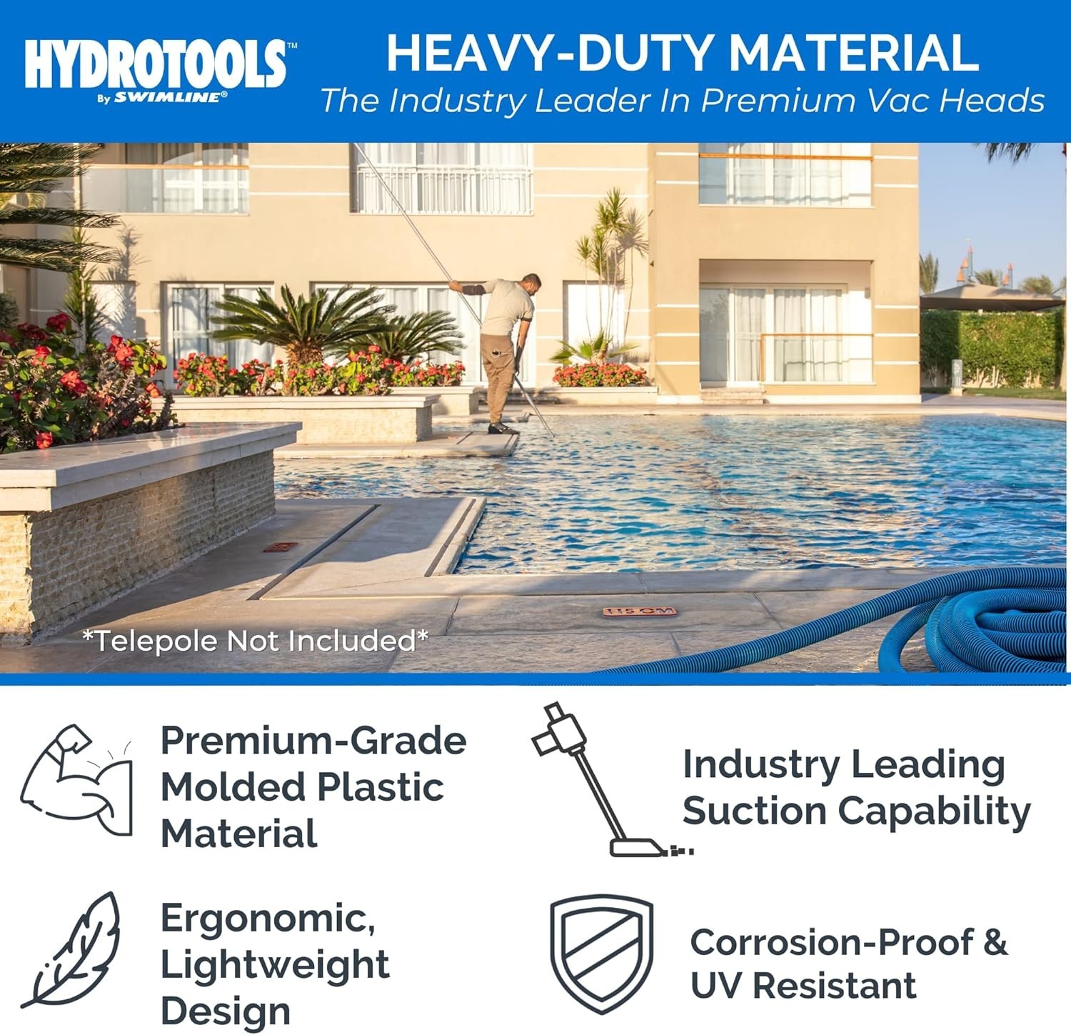Hydrotools Manual Pool Vacuum Head | Weighted TriVac Design