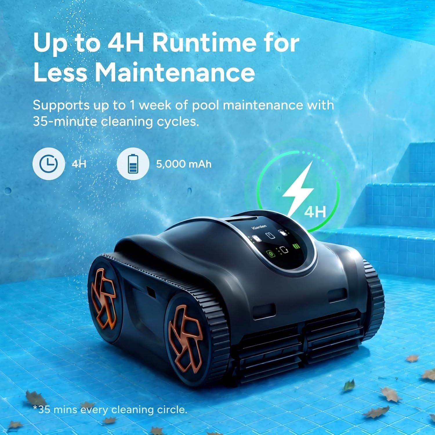 iGarden Cordless Robotic Pool Cleaner, 4H Runtime AI Navigation, Floor & Walls
