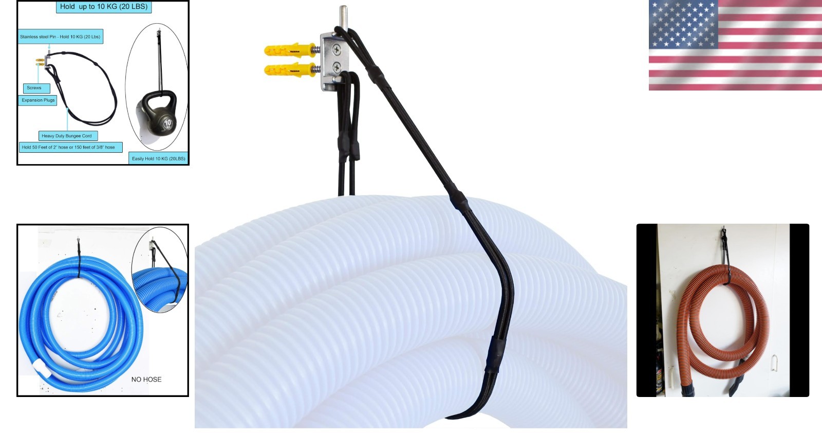 50 Feet Pool Vacuum Hose Hanger Hook with Stainless Steel and Bungee Cord