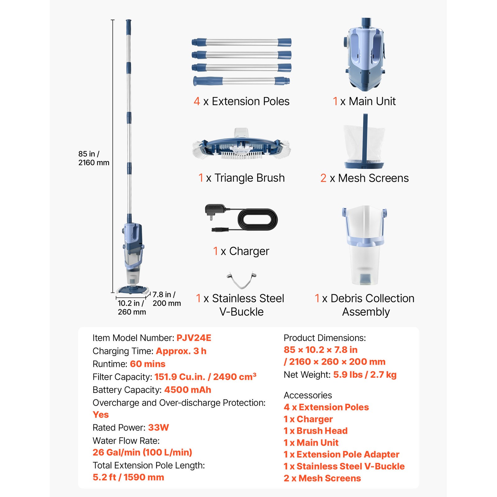 Uimoso Cordless Handheld Pool Vacuum for Spas and Hot Tubs with 26 GPM Flow