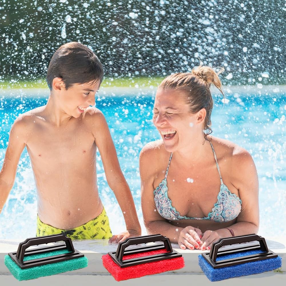 3 Pcs Hand-Held Pool Scrub Brush, Pool Cleaning Scrubbing Sponge Pad, Bathroo…