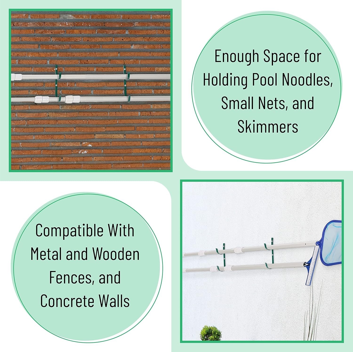 Stylish Green Pool Equipment Hooks – 2 Heavy Duty Hangers for Versatile Use