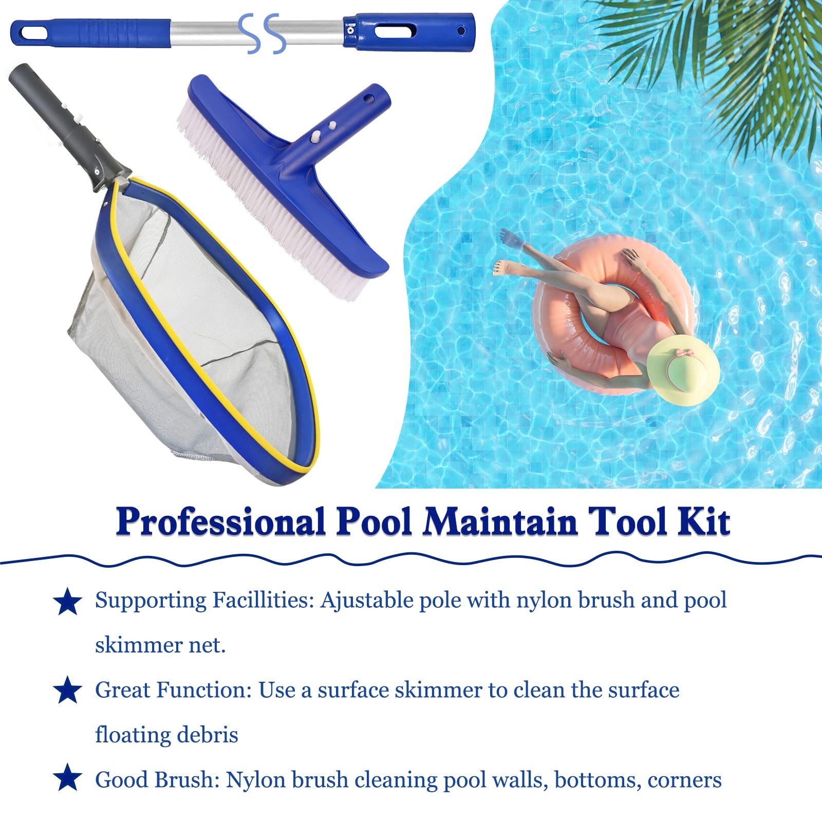 Swimming Pool Cleaning , 14 » Brush Head & 50 » Telescopic Aluminum Pole with…