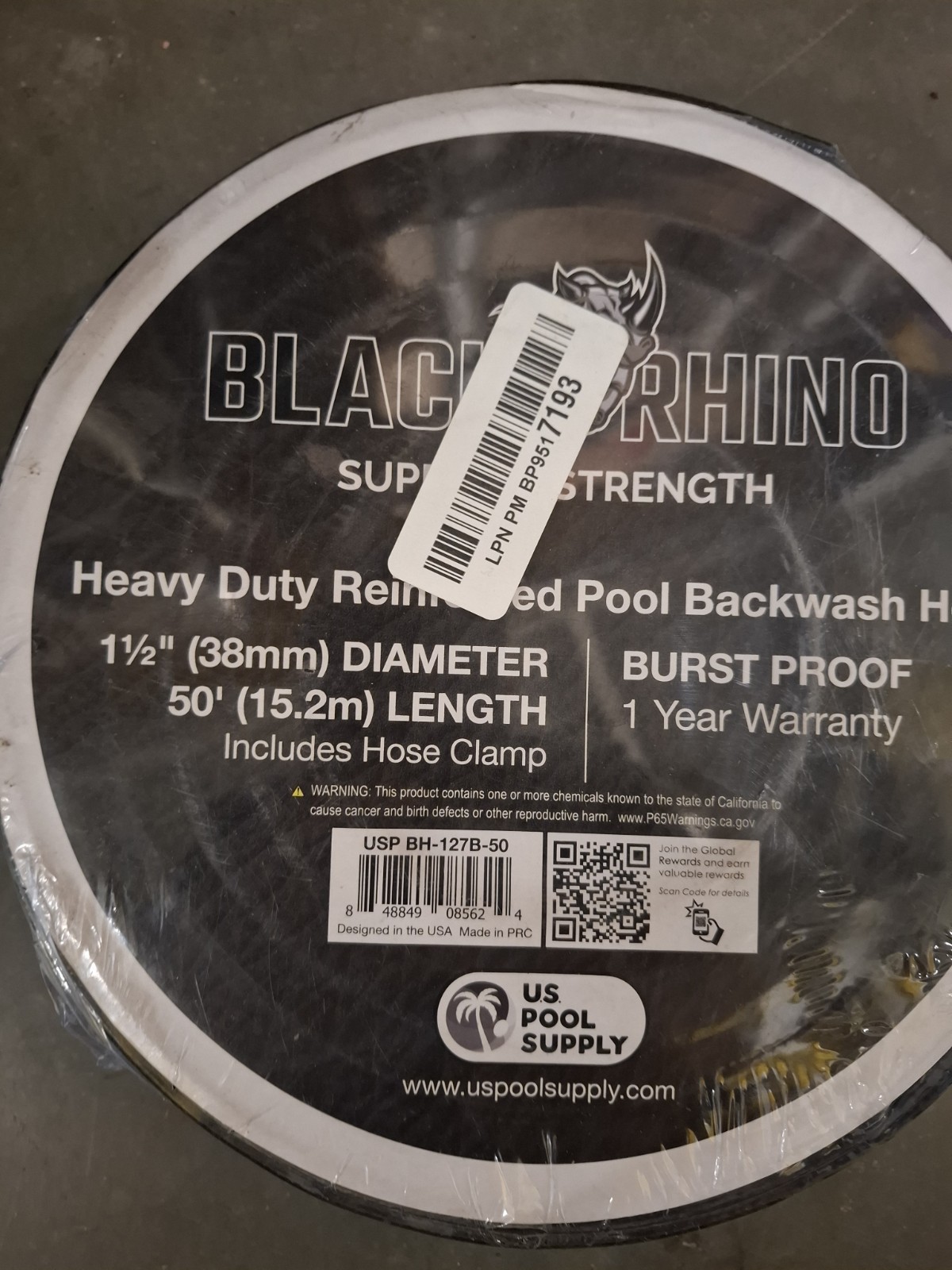 Black Rhino 1 1/2&Prime; x 50&prime; Pool Backwash Hose Extra Heavy Duty