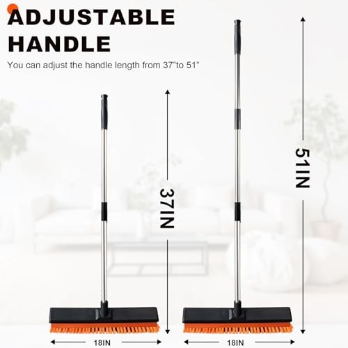 18&Prime; Push Broom Outdoor with Rubber Squeegee,Heavy Duty Broom Brush with