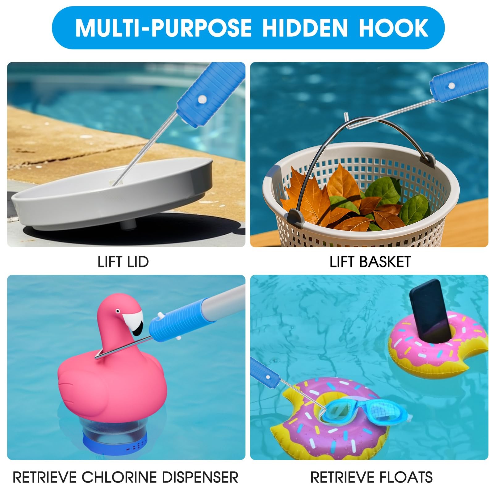 20 Inch Pool Brush Set 2in1 Detachable Aluminum 9FT Pole Corner Cleaner