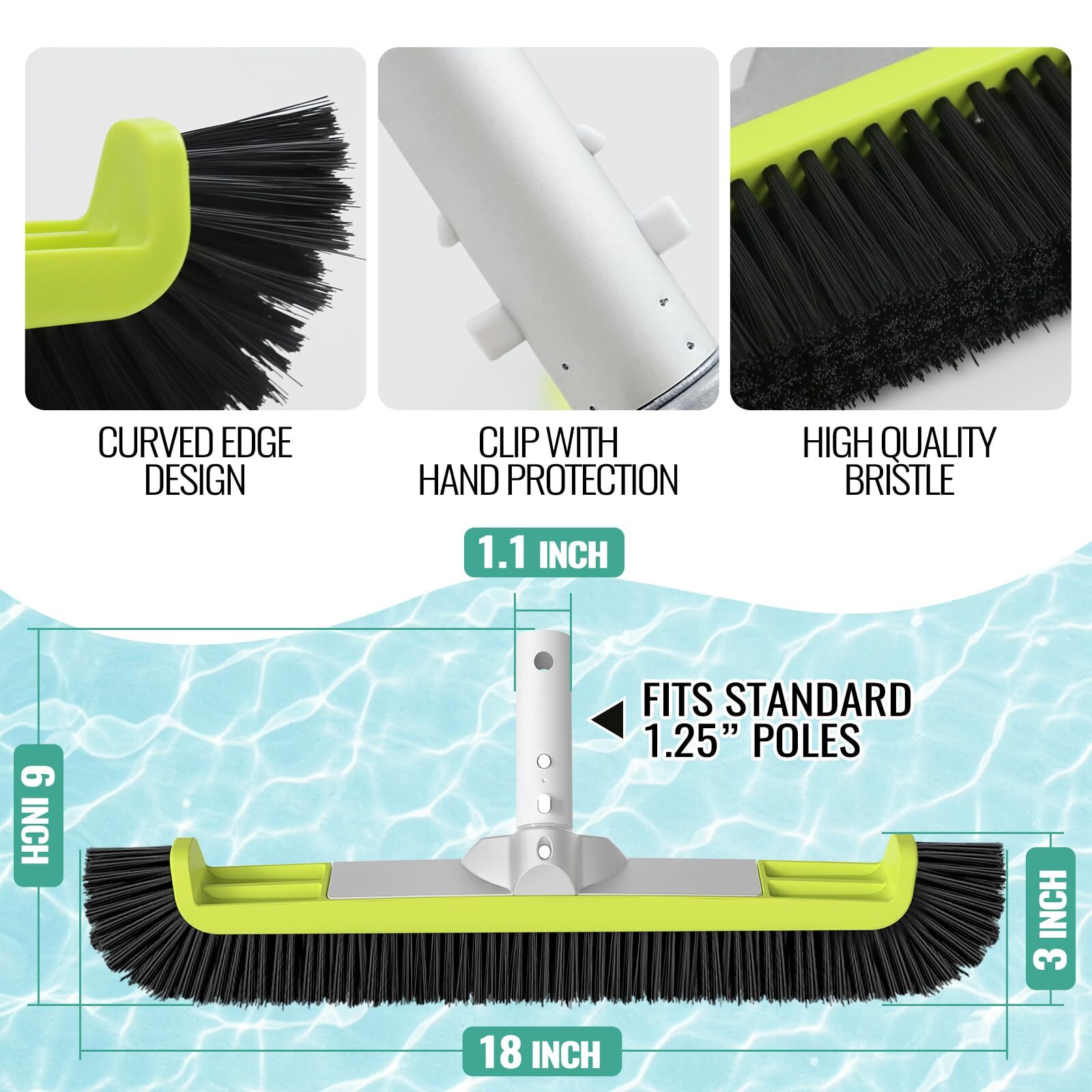 18 Inch Heavy Duty Swimming Pool Brush for Cleaning Pools Walls Tiles Floors