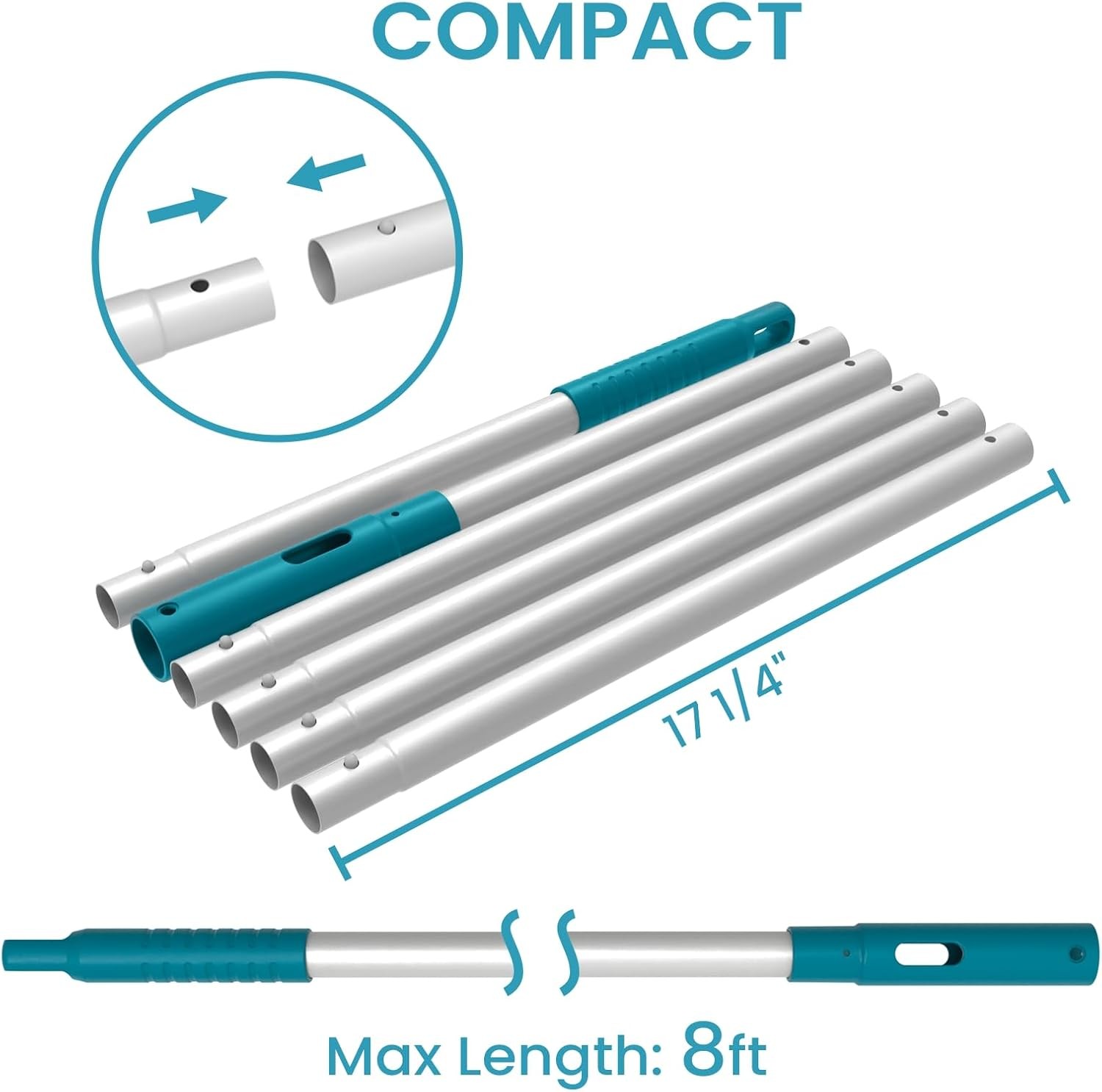POOLWHALE Pool Cleaning Kit: Vacuum, Rake, Brush & 8Ft Pole