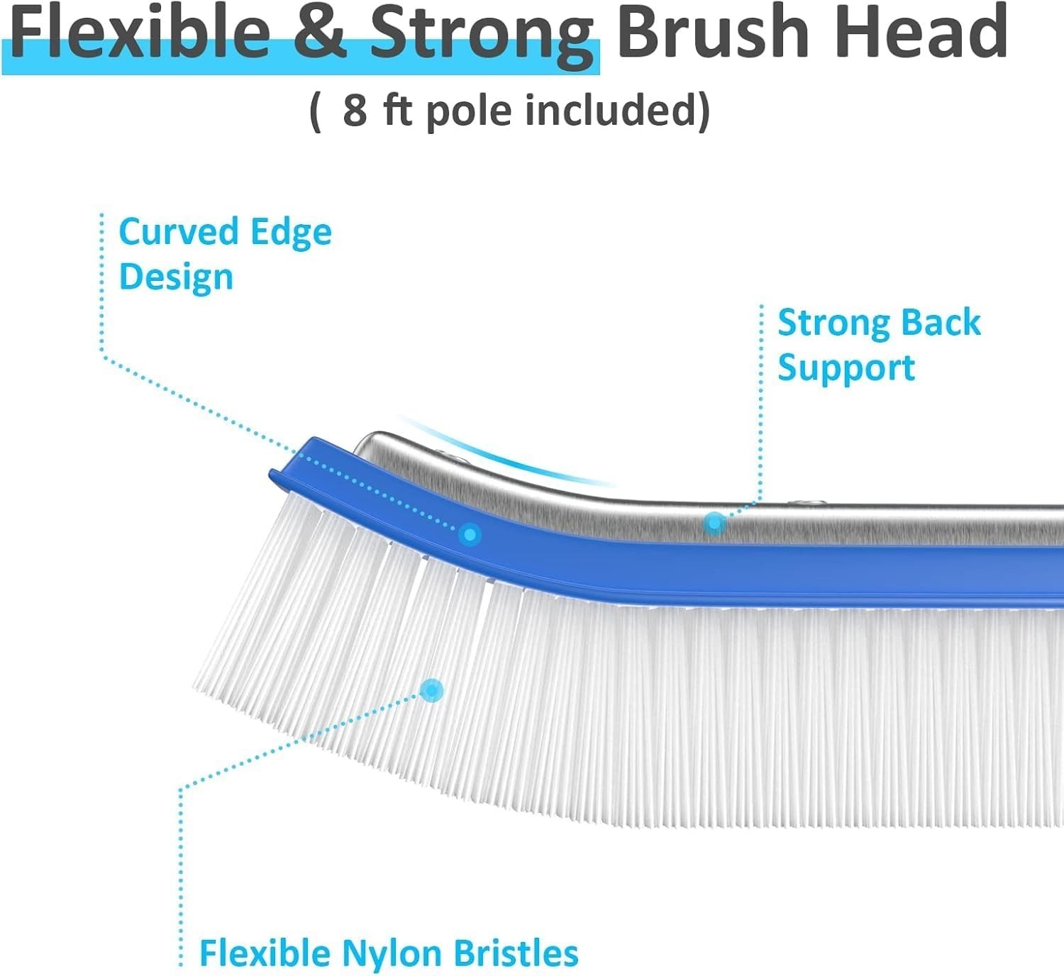 Pool Brush with Pole 8Ft, 18&Prime; Nylon Wall Cleaner for Inground & Above Ground …