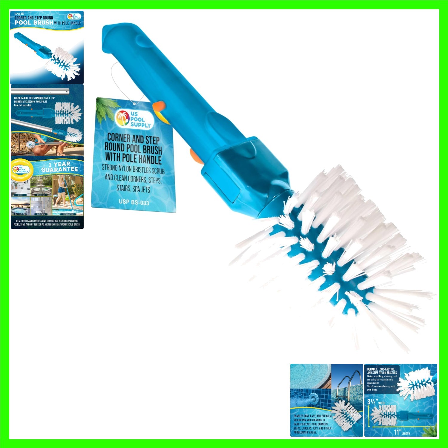 Pool Brush Head for Inground Pools, Hot Tub, Spa – Corner and Step Pool Scrub…