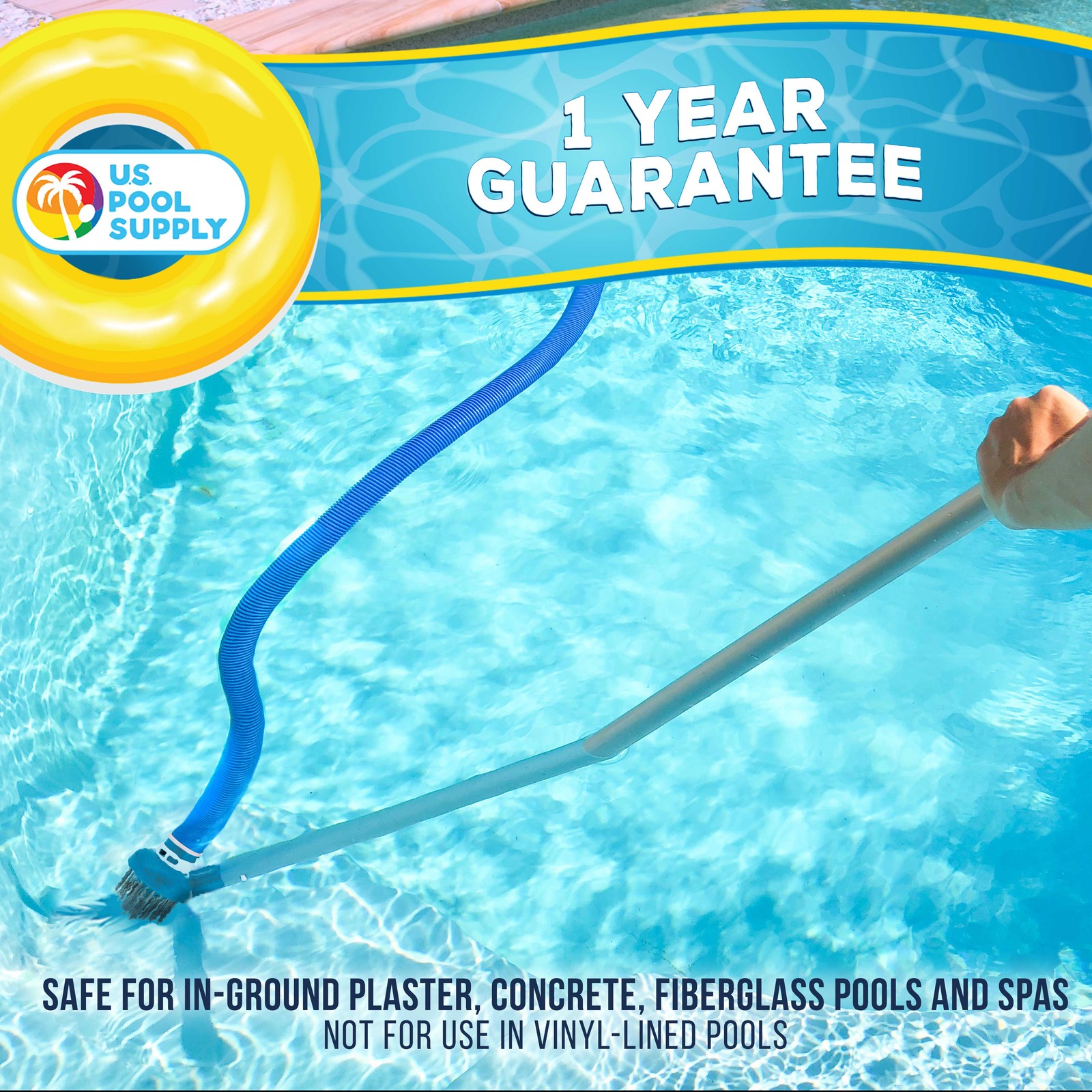U.S. Pool Supply Corner Vacuum Brush, Stainless Steel Bristles, Adjustable Ring