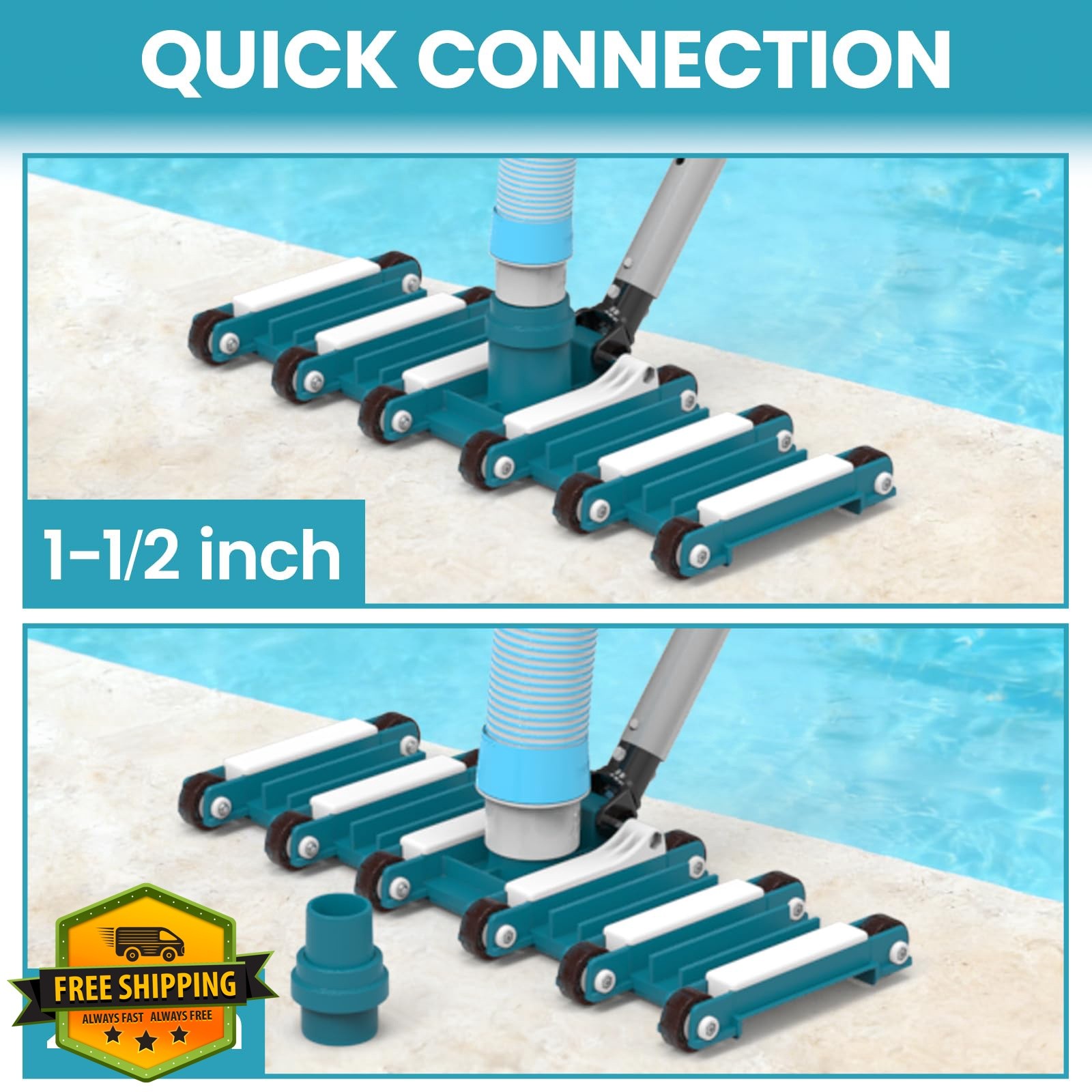 POOLWHALE 19&Prime; Heavy Duty Flexible Pool Vacuum Head with Wheels, Extra-Wide, S…