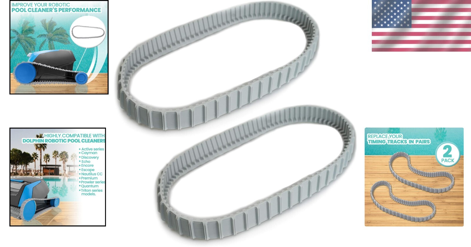 2 Pack Gray Replacement Tracks 10&Prime; Pool Cleaner Parts Durable Robust Use