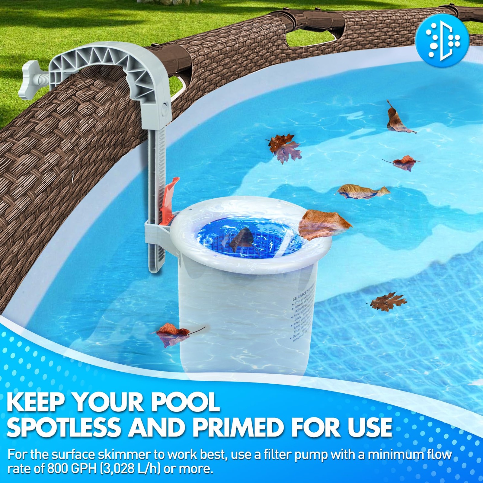 Automatic Above Ground Pool Skimmer with Removable Basket & Floating Filter