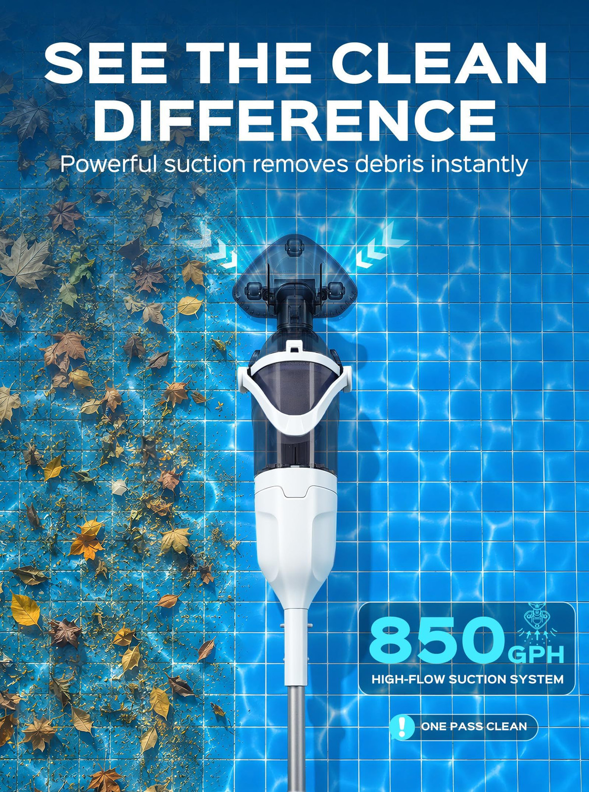 Grelawner Cordless Handheld Pool Vacuum for Above Ground Pool, White