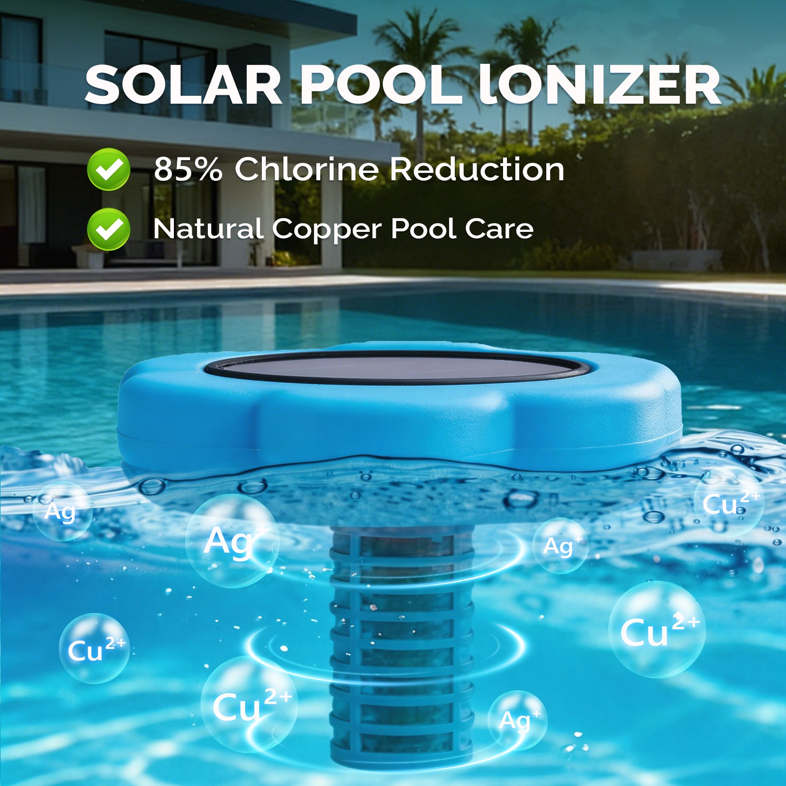 Solar Copper Pool Ionizer for Water Clarification Above Ground Inground Pool