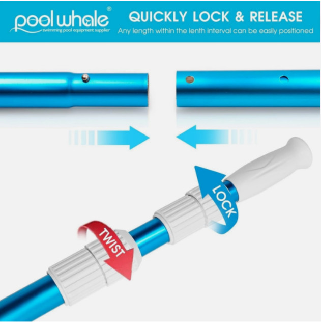POOLWHALE Premium 15 Foot Adjustable Telescopic Swimming Pool Pole, 3 Pieces