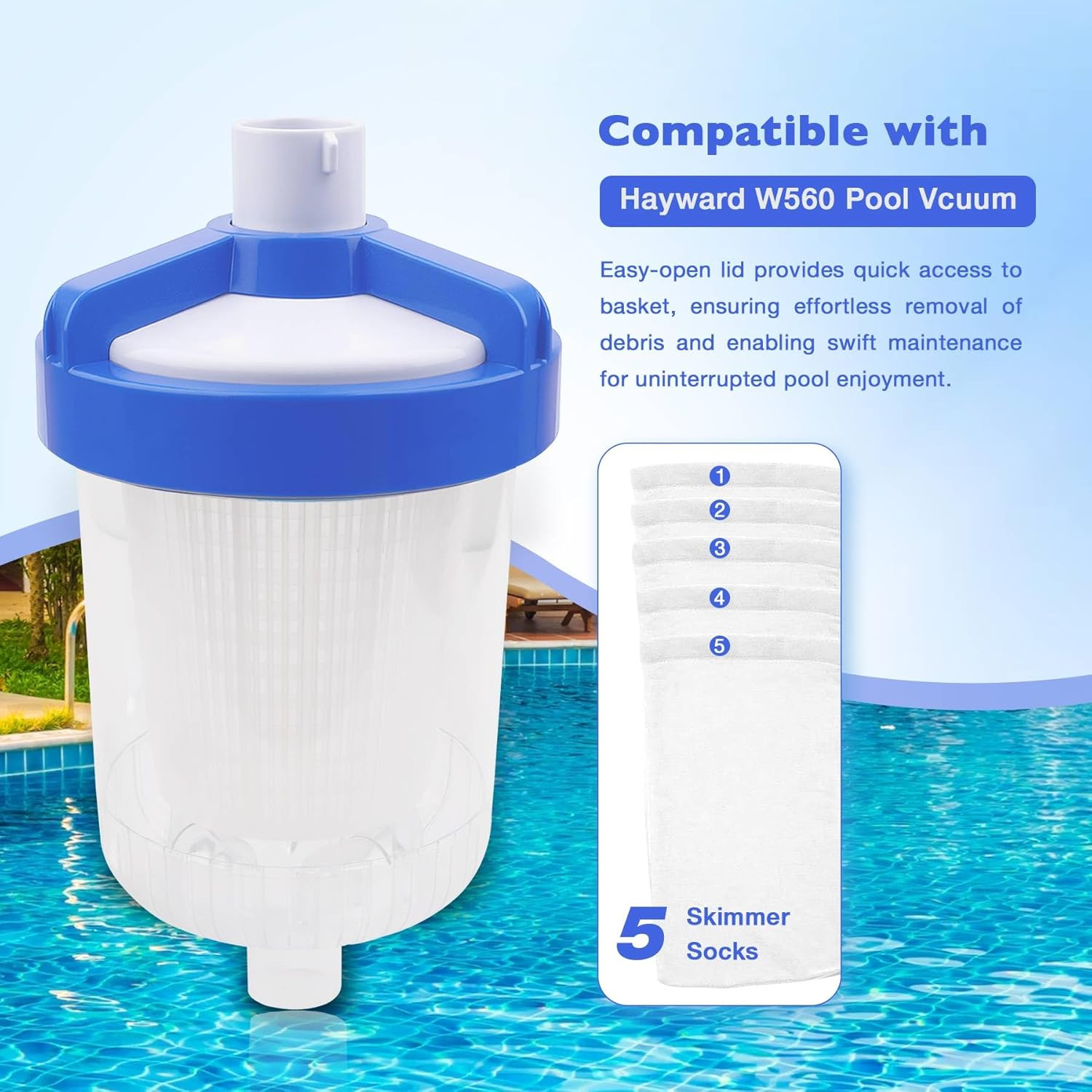 Inline Leaf Catcher Canister for Pool Vacuum Compatible with Hayward W560 Poolva