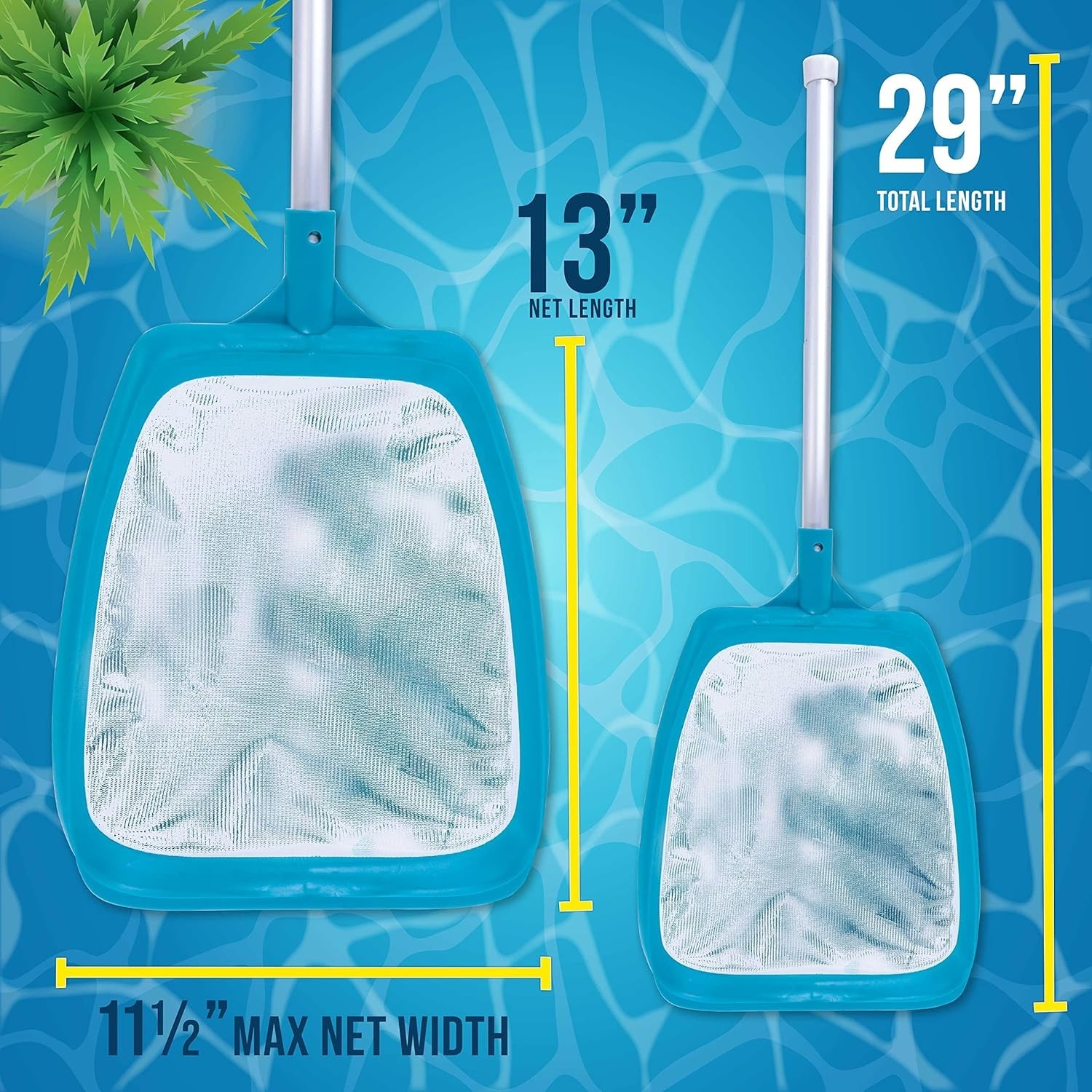 Lightweight Handheld Leaf Skimmer Net with 17&Prime; Aluminum Pole for Pools & Ponds