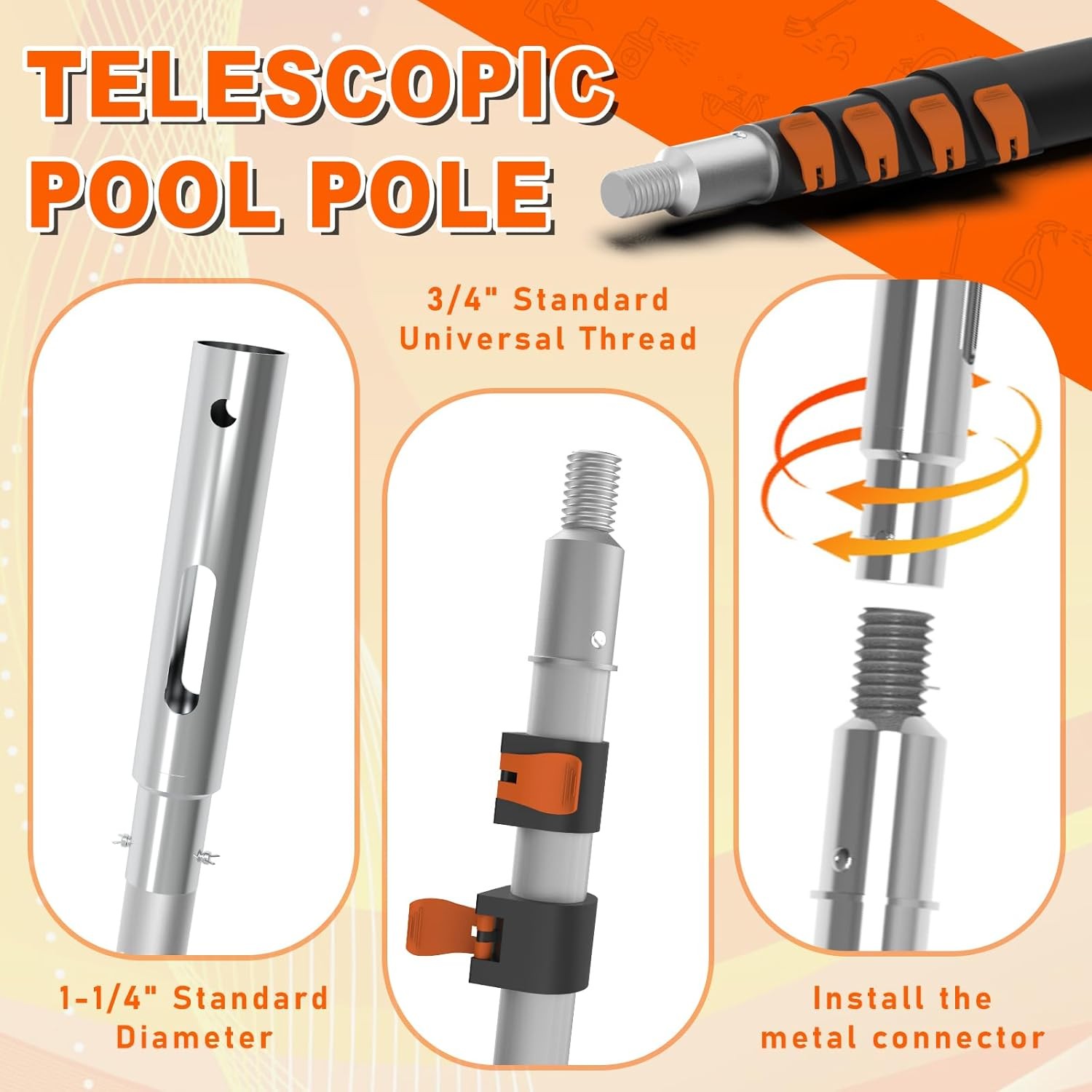 20FT Telescopic Pool Pole, Heavy Duty Swimming Pool Pole Adjustable Length, Alum