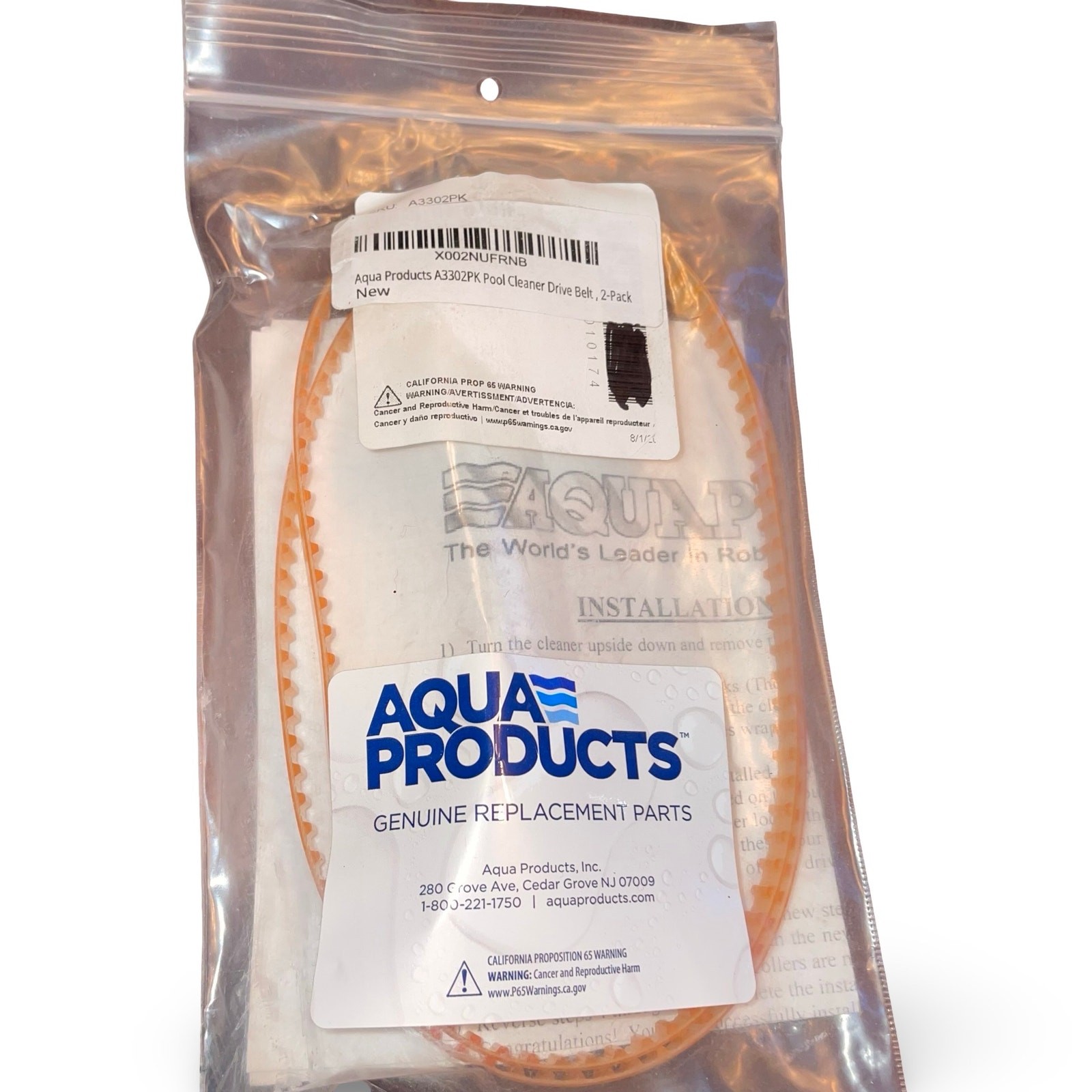 Aqua Products A3302PK Pool Cleaner Drive Belt 2-Pack Replacement Parts New