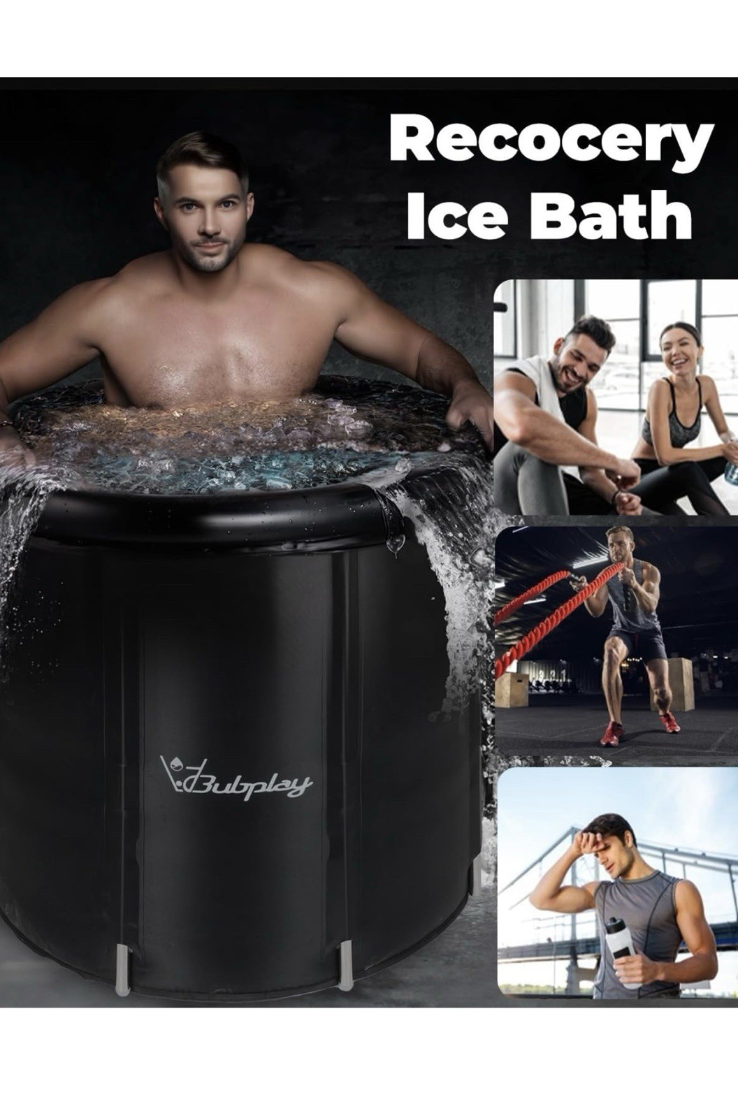 XL Ice Bath Tub for Athletes & Adults – 105 Gallons Tub, 105GAL, Black