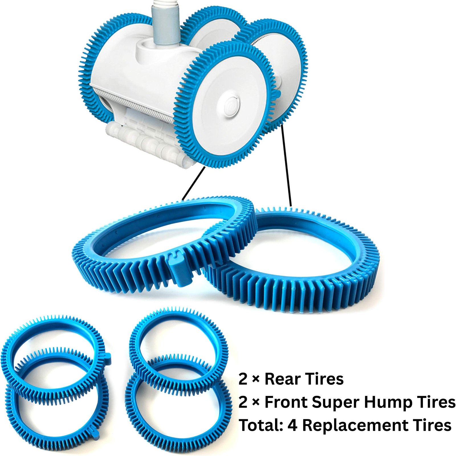 Pool Cleaner 2 Front Tire and 2 Rear Tire Replacement for Hayward Poolvergnuegen