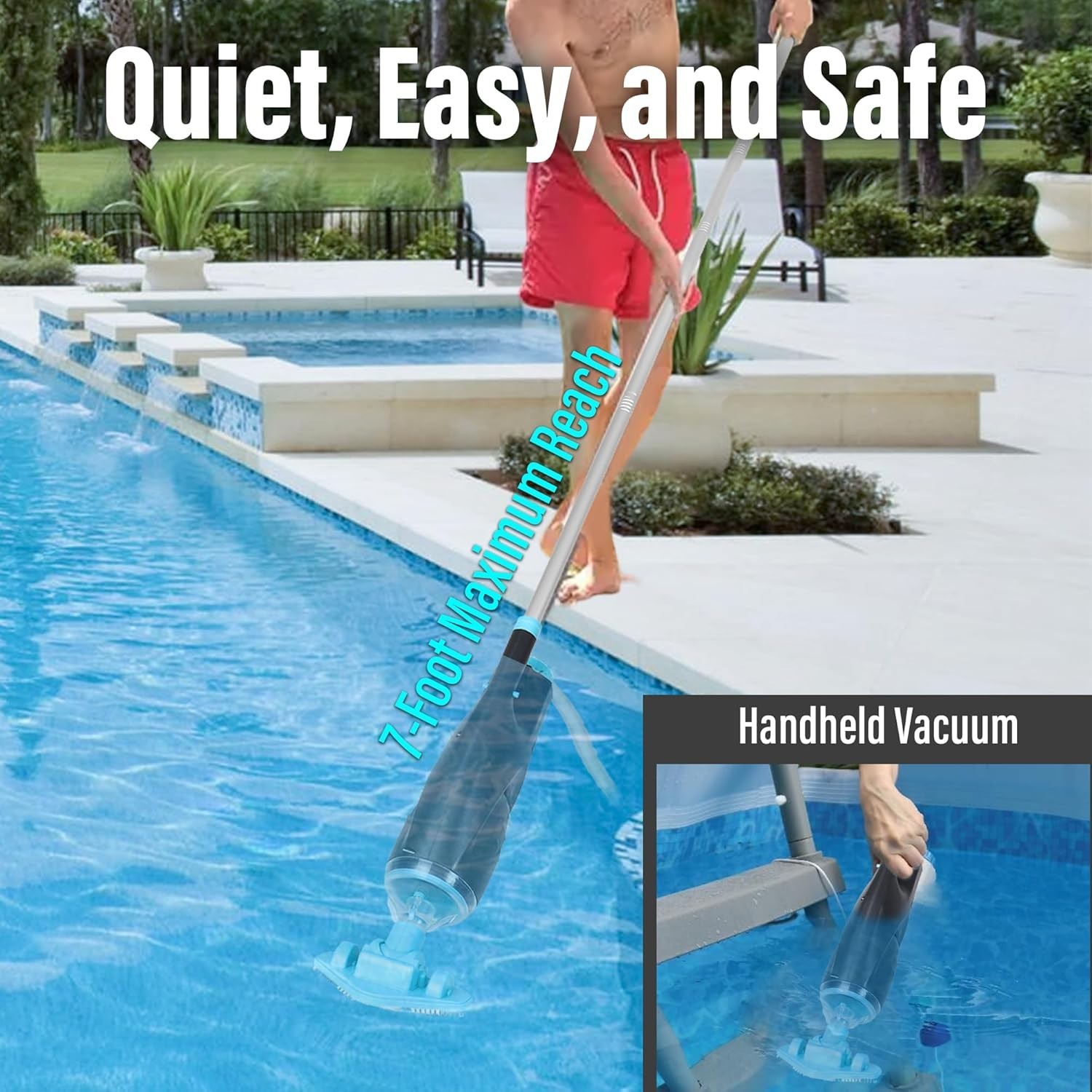 Cordless Pool Vacuum for Hot Tubs & Small Pools Rechargeable Up to 90 Min Blue