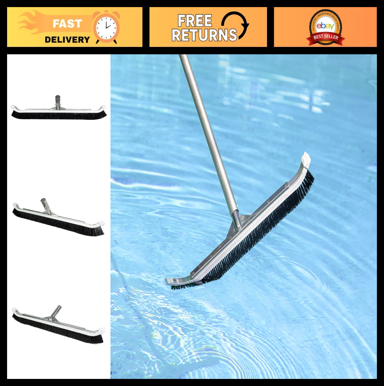 24&Prime; Aluminum Back Brush for Pool Cleaning – Heavy Duty, Commercial Grade Tool