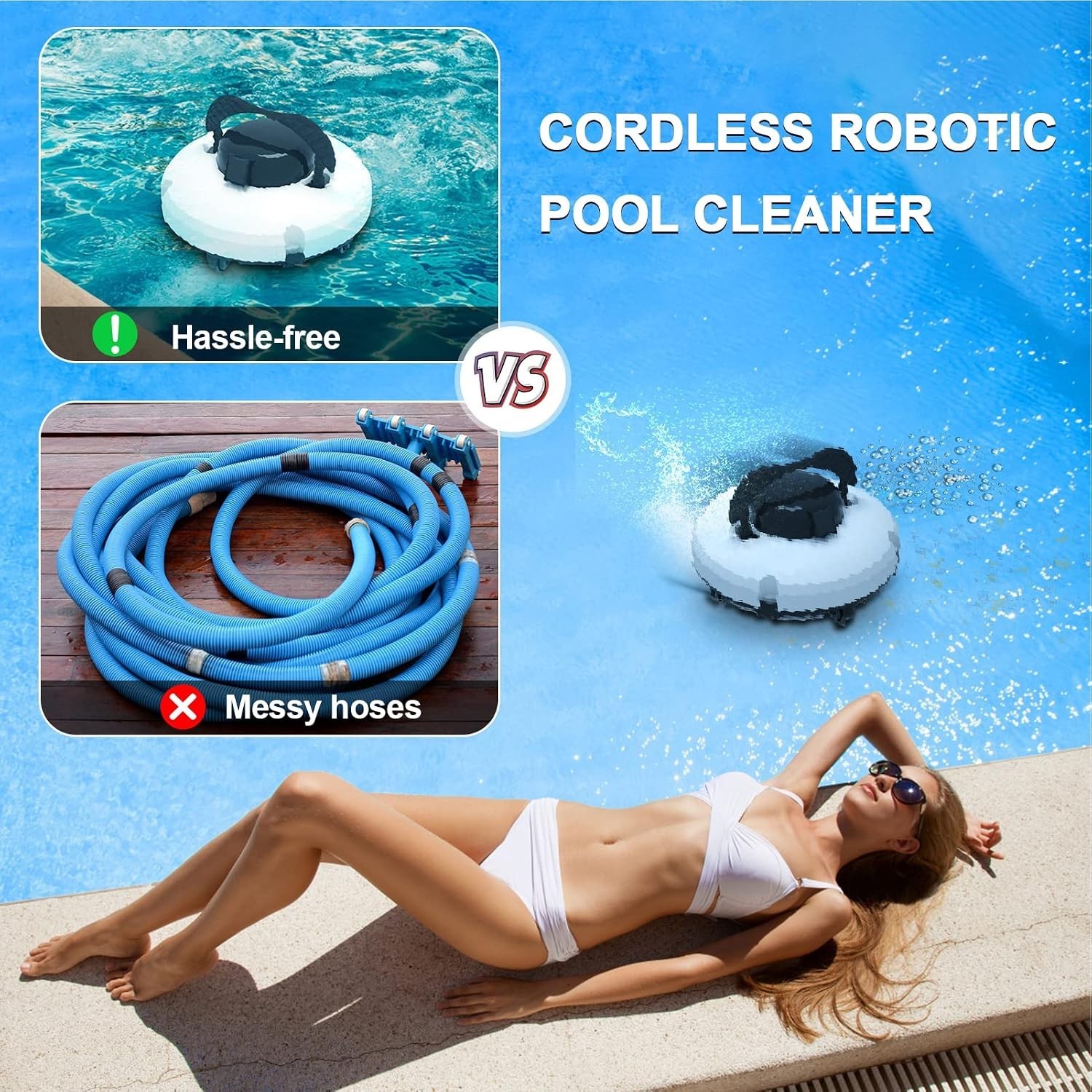PZO-18 Robotic Cordless Pool Cleaner Smart 5200mAh Lithium Auto-Park 1000