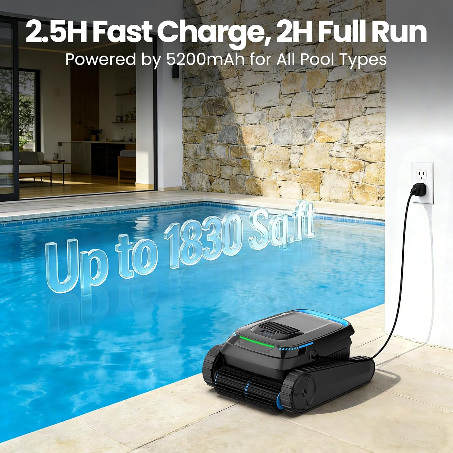 Robotic Pool Vacuum PC10, Cordless Pool Cleaner Robot for Inground & above Groun