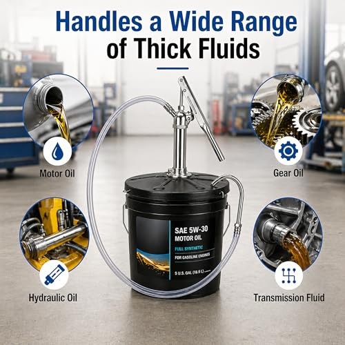 Heavy Duty Lever Action Bucket Pump for 5 Gallon Pails – Extra-Long 4.1ft Fluid