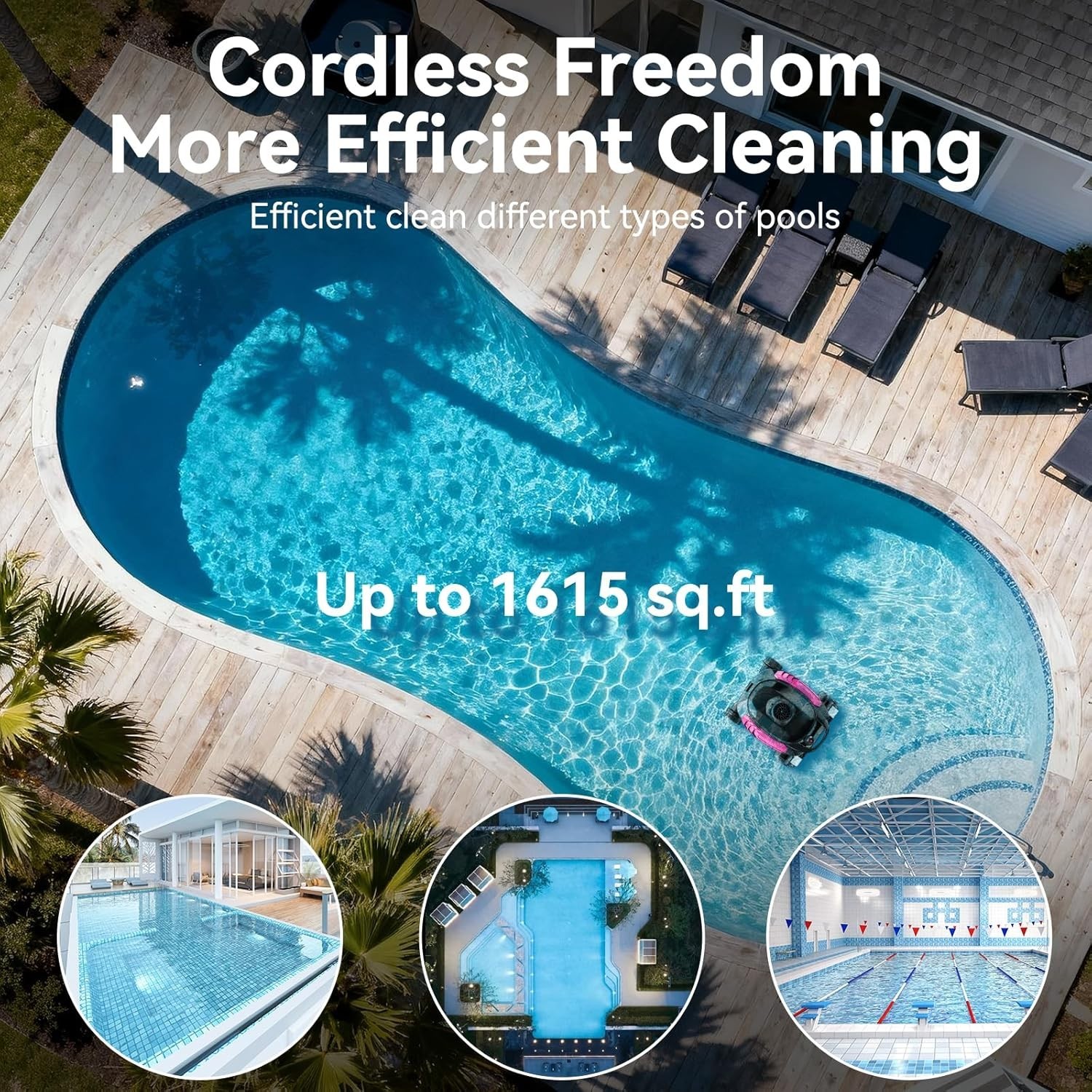 ROBOKLEEN RK-X3 Cordless Robotic Pool Cleaner Wall Climbing To 1615 Sq. Ft.