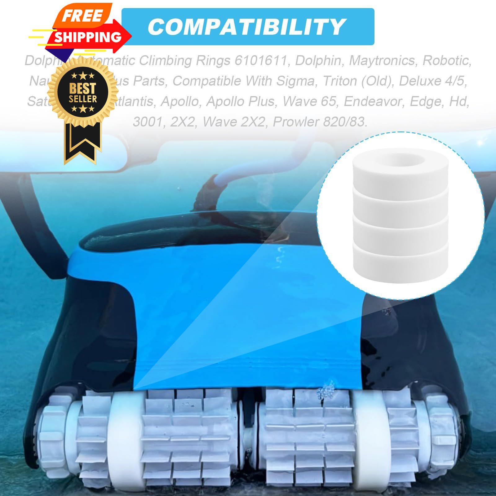 Screw Man Pool Cleaner Climbing Rings (4 Pack) Fits for Dolphin White