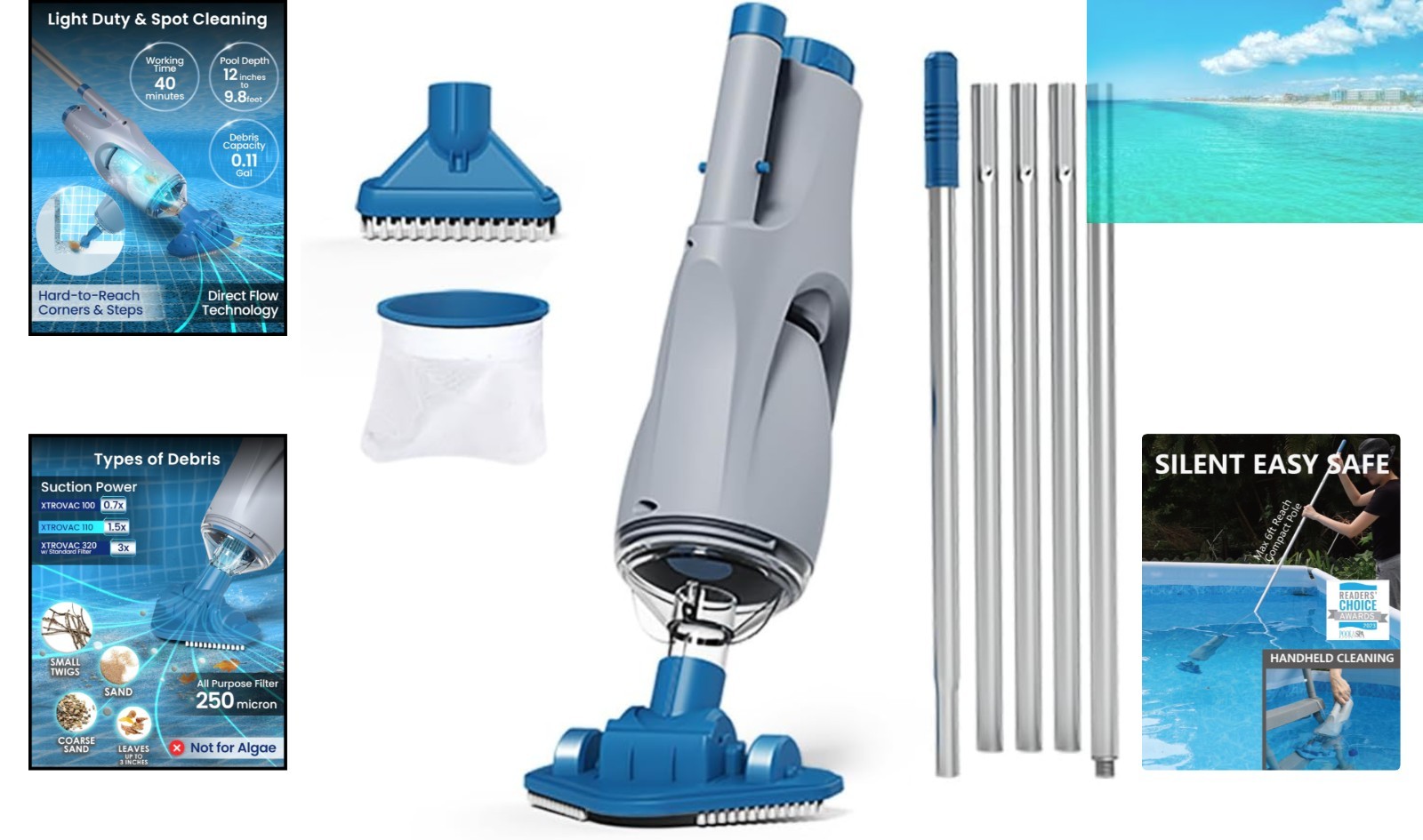 Efficient Cordless Pool Cleaner for In-Ground & Above Ground Pools – 20ft