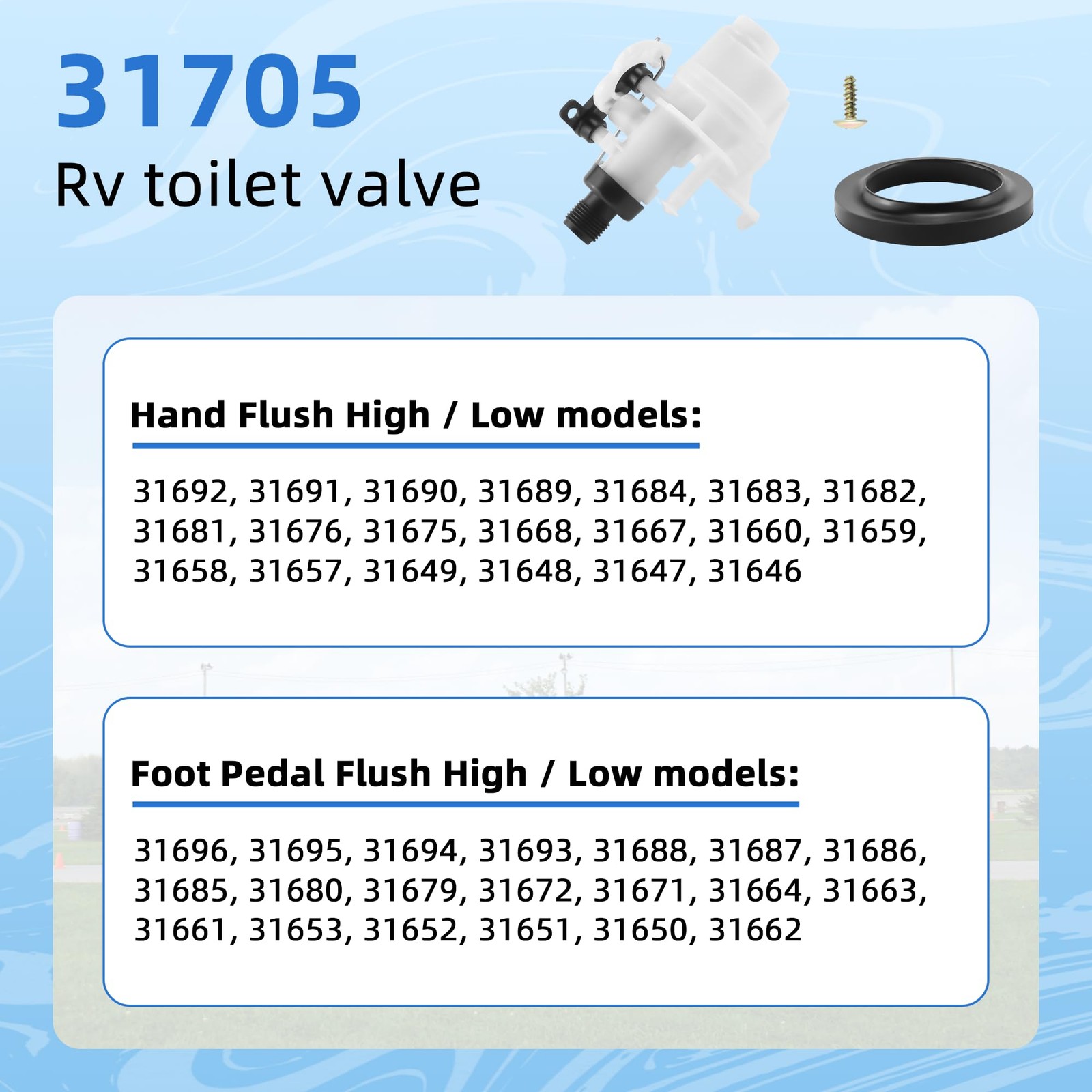 31705 31688 RV Toilet Water Valve Kit Fit for White & Black 1.5 inches