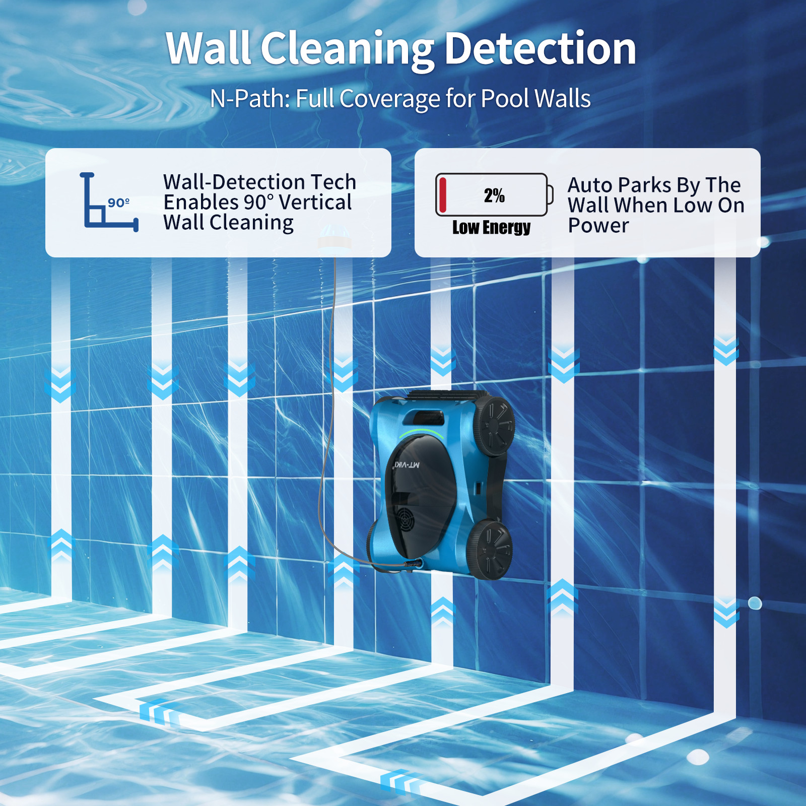 MT-VIKI Robotic Pool Cleaner 480Min 300W Wall Climbing for Inground Above Ground