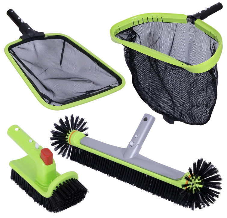 Swimming Pool Cleaning Kit w/ Skimmer, Mesh Net, 17.5&Prime; Brush & Scrub (No Pole)
