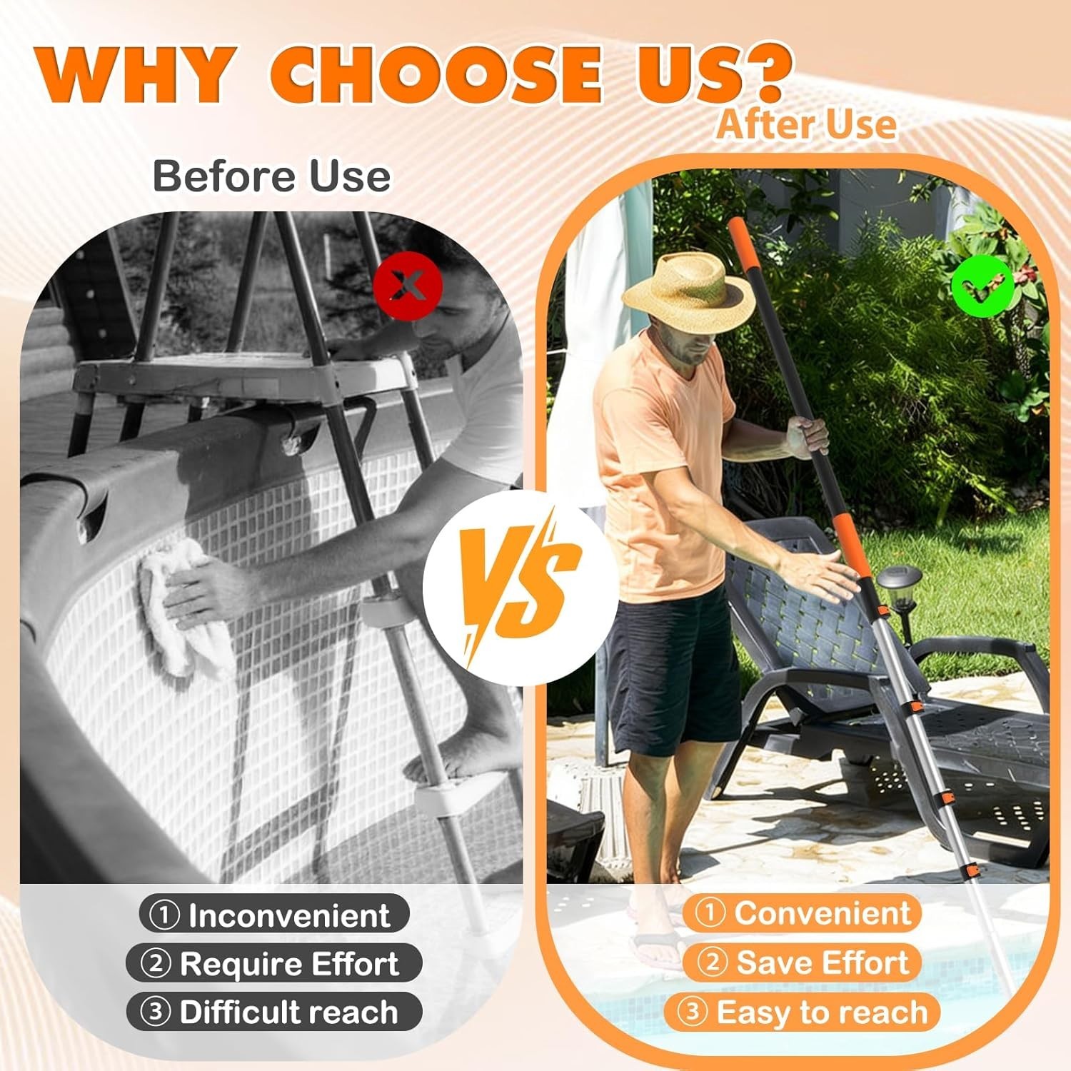16ft Heavy Duty Telescopic Pool Pole Adjustable Aluminum Pool Cleaning Pole