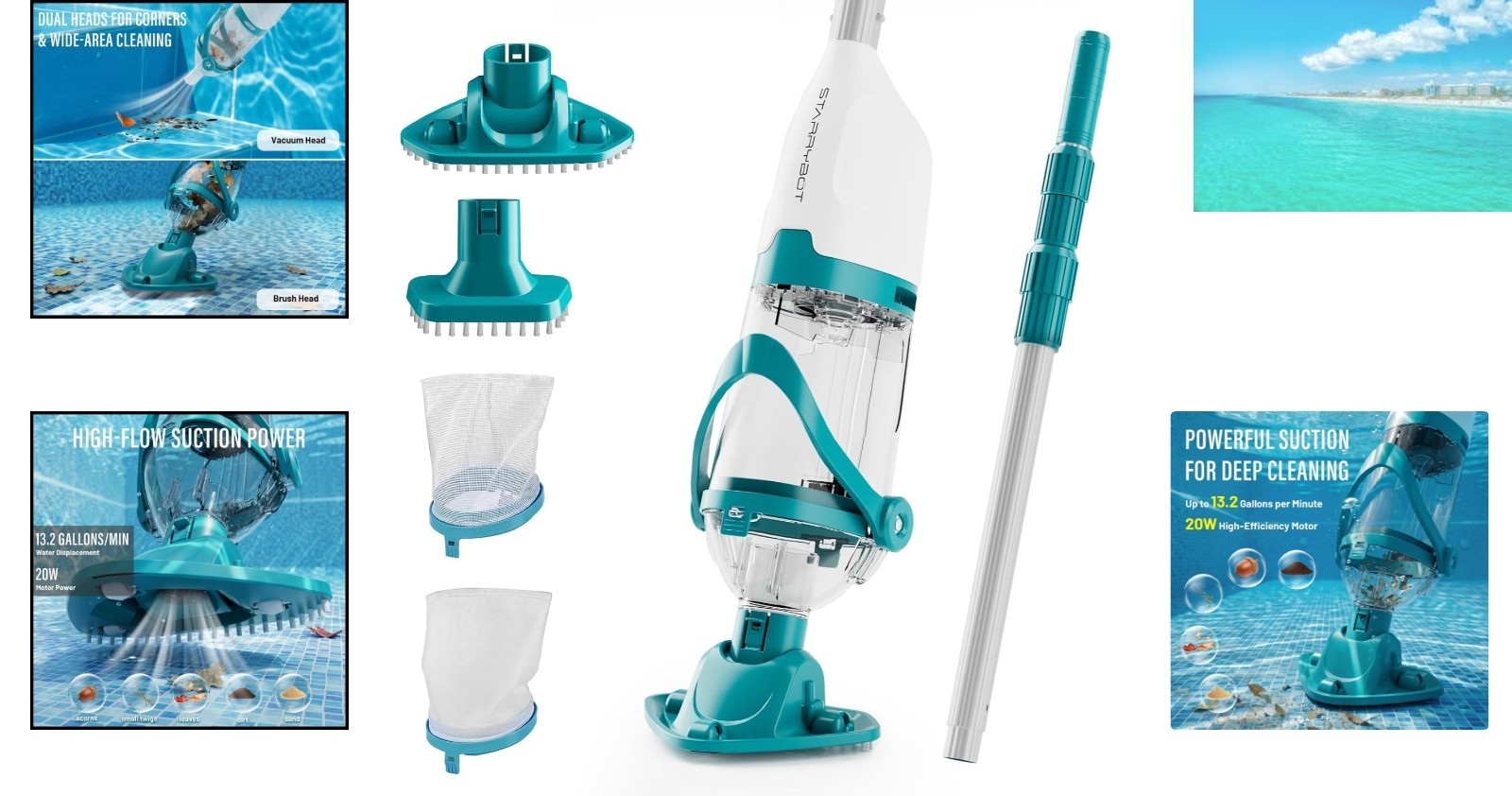 Above Ground Pool Vacuum – Powerful 20W Motor with Telescopic Handle & Filters
