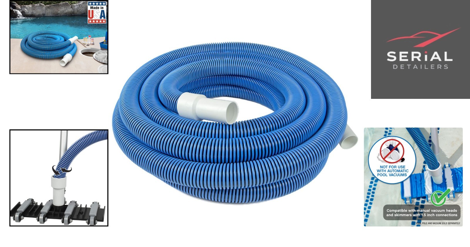 Durable 30 Ft Manual Vacuum Hose, Swivel Cuff for Easy Pool Cleaning – USA Made