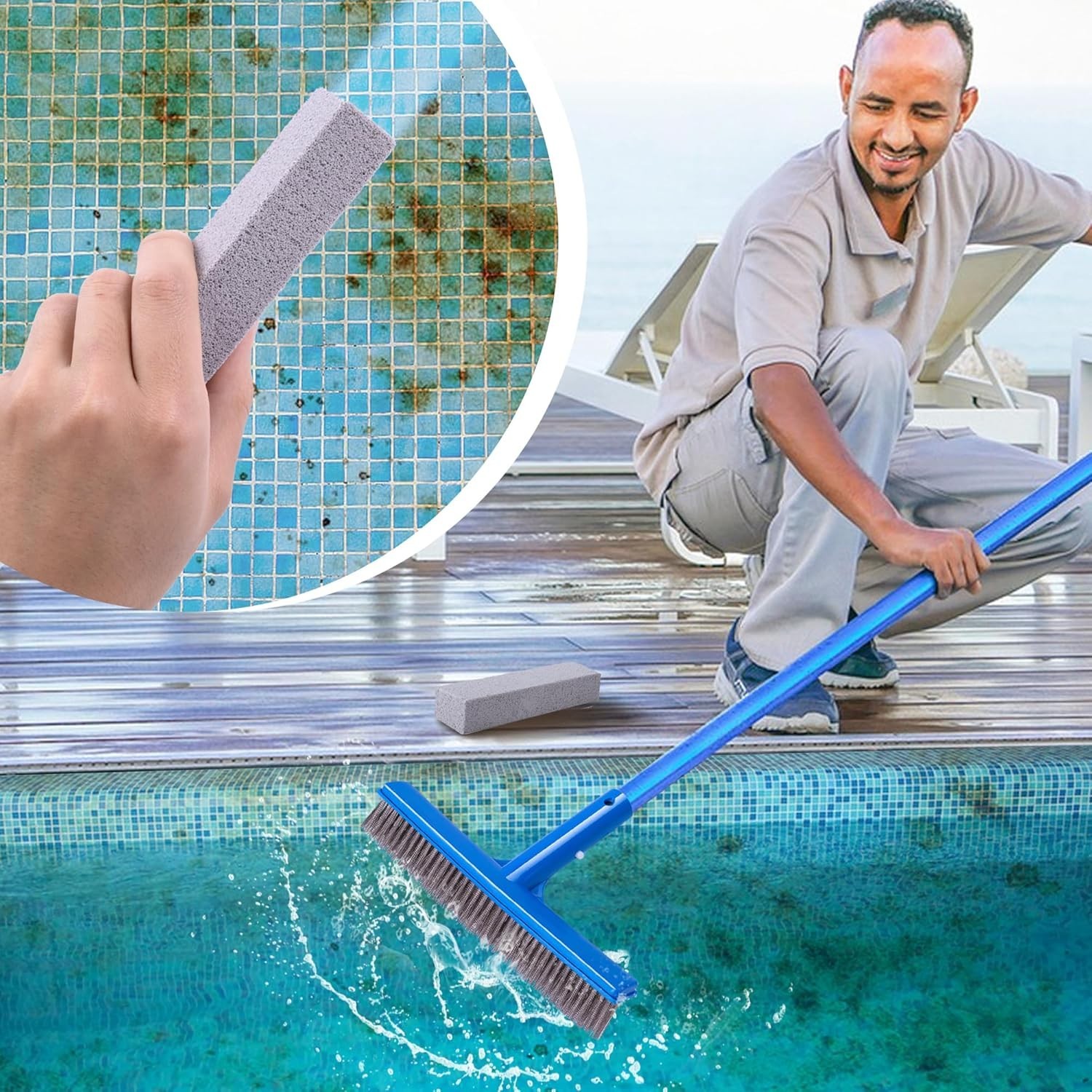 7-Piece Pool Cleaning Kit: Stainless Steel Brush & Pumice Stones for Deep Clean