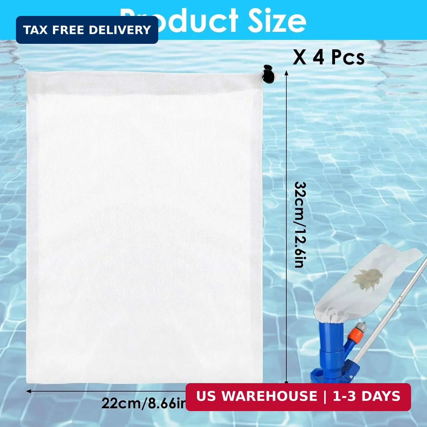 4 PCS Pool Vacuum Replacement Mesh Bag, Fine Mesh Filter Bags Pool Cleaner Bag S