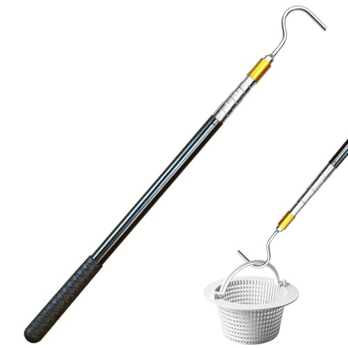 Extendable Pool Skimmer Basket Hook Pole Up to 63 Inch – Stainless Steel