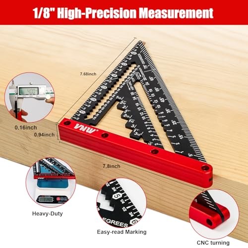 VNW 7inch Rafter Square with Carpenter Pencil, 1/8&Prime; Precision 7-inch Black