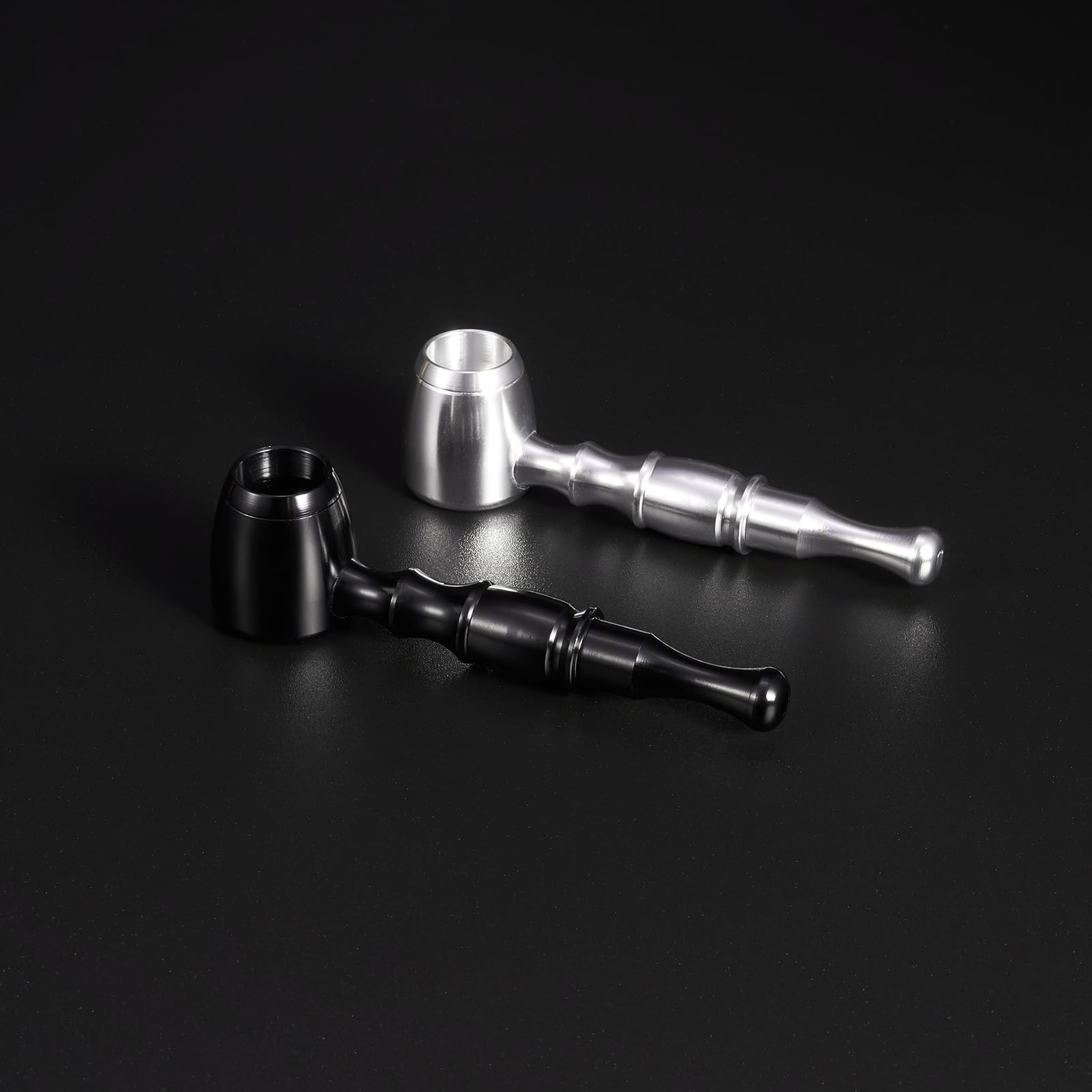 2-Pack Aluminum Alloy Tobacco Pipe Set, 10cm Portable Smoking Black&Silver