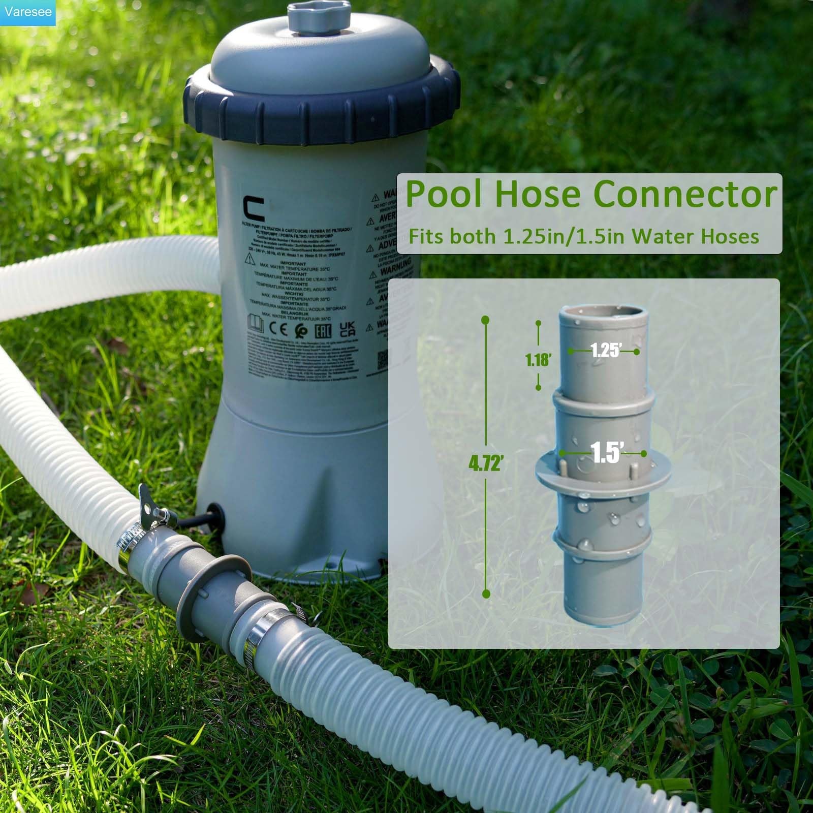 Pool Hose Connector 1-1/4&Prime; or 1-1/2&Prime;, Fit both Grey-2PCS