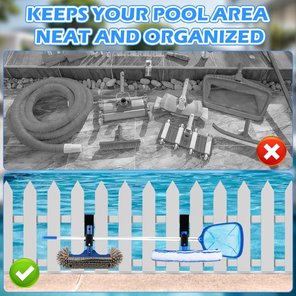 2Pcs Pool Fence Hooks, Adjustable Pool Tool Organizer for Hanging Pools Clean…