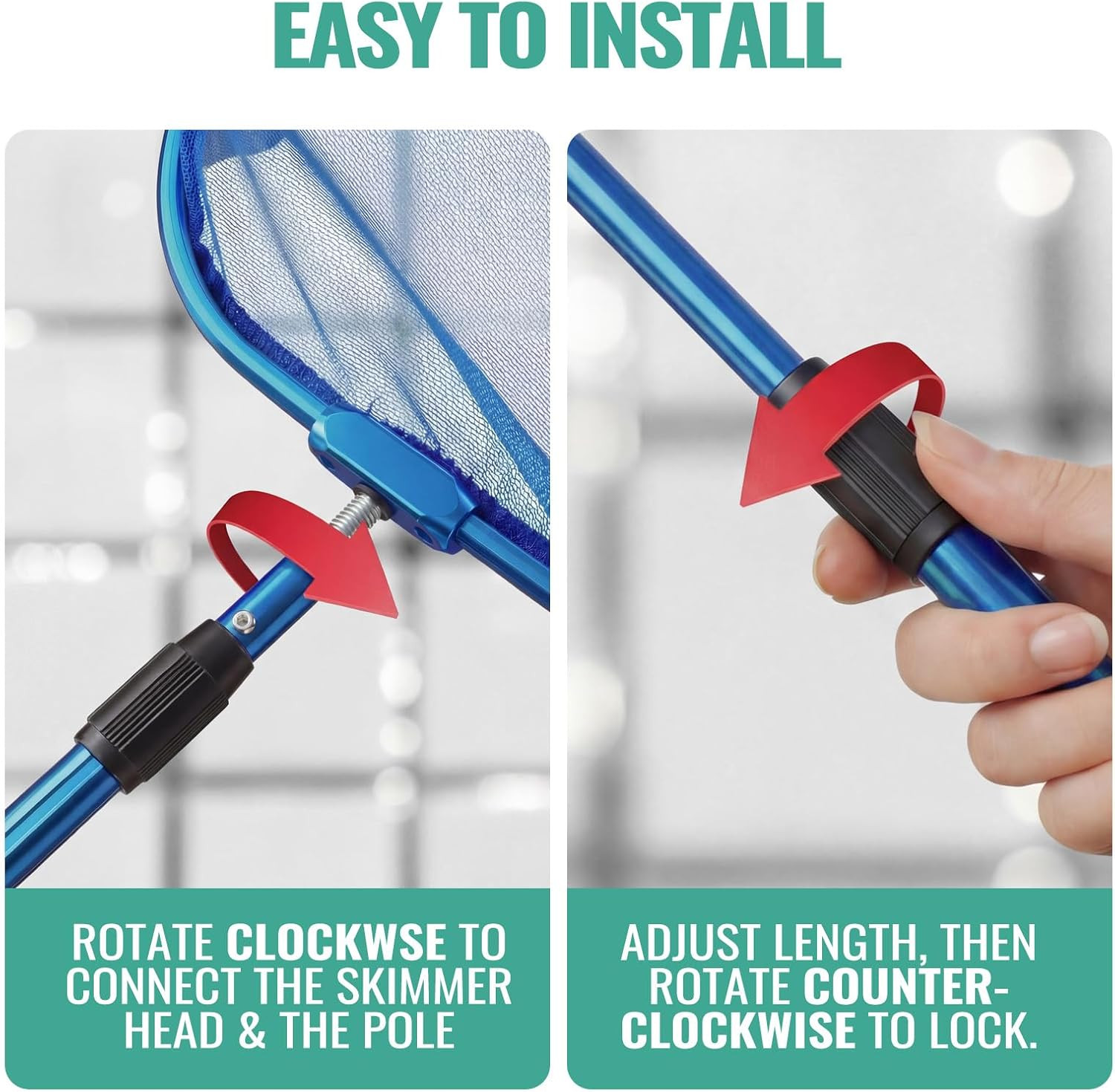 Hot Tub Pool Skimmer Net with Aluminum Frame & Telescopic Handle 24-36&Prime;